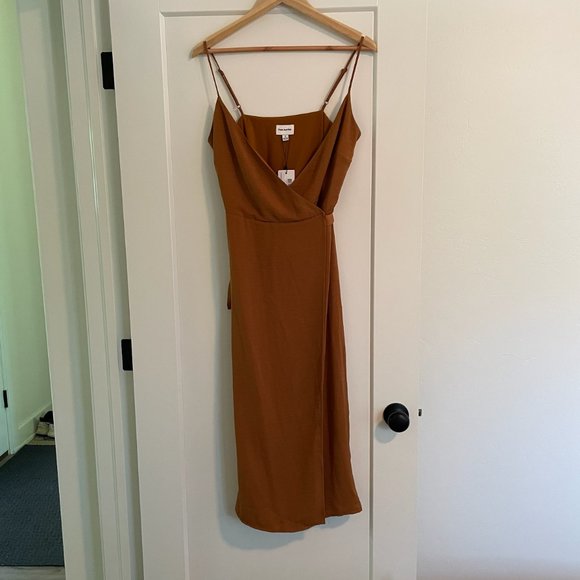 Frank & Oak Satin Velvet Mini Wrap Dress - Sandy Brown - Picture 3 of 5